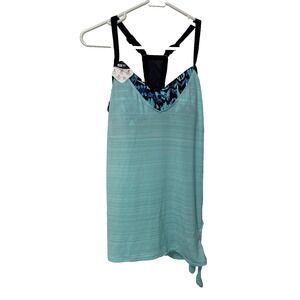 ZEROXPOSUR Women's Sm Sun Smart‎ Knot Front 2-in-1 Tankini Top 30+UPF Aqua Black